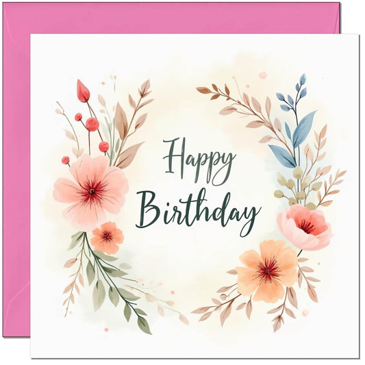 Floral Birthday Card Cute Pink Design for daughter niece granddaughter Grandma