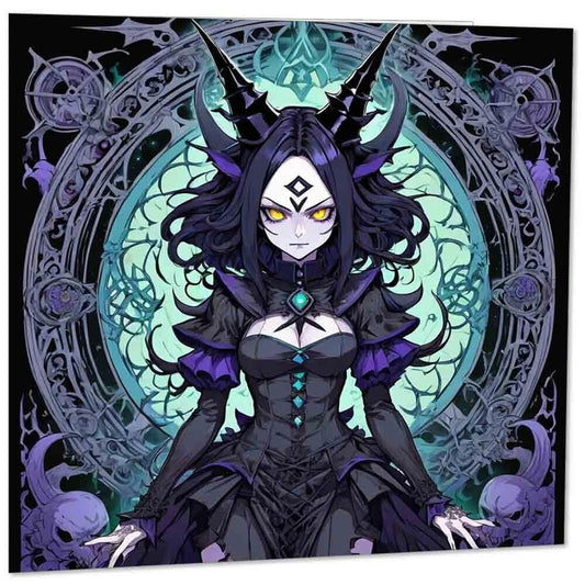 Evil Anime Girl Greeting Card - Gothic Witch 145mm x 145mm