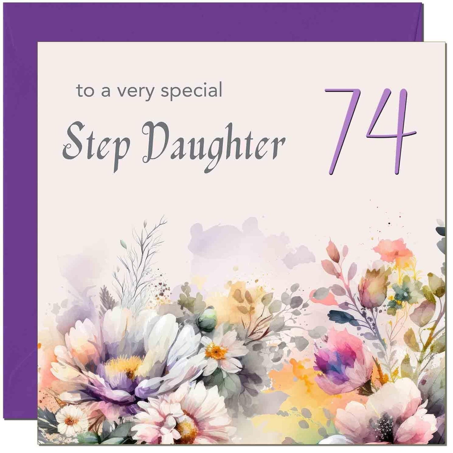 Step Daughter Birthday Card - Purple Floral