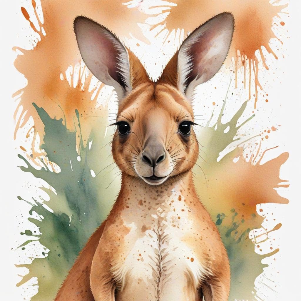 Kangaroo Watercolour Greeting Card - Any Occasion - 145 x 145mm