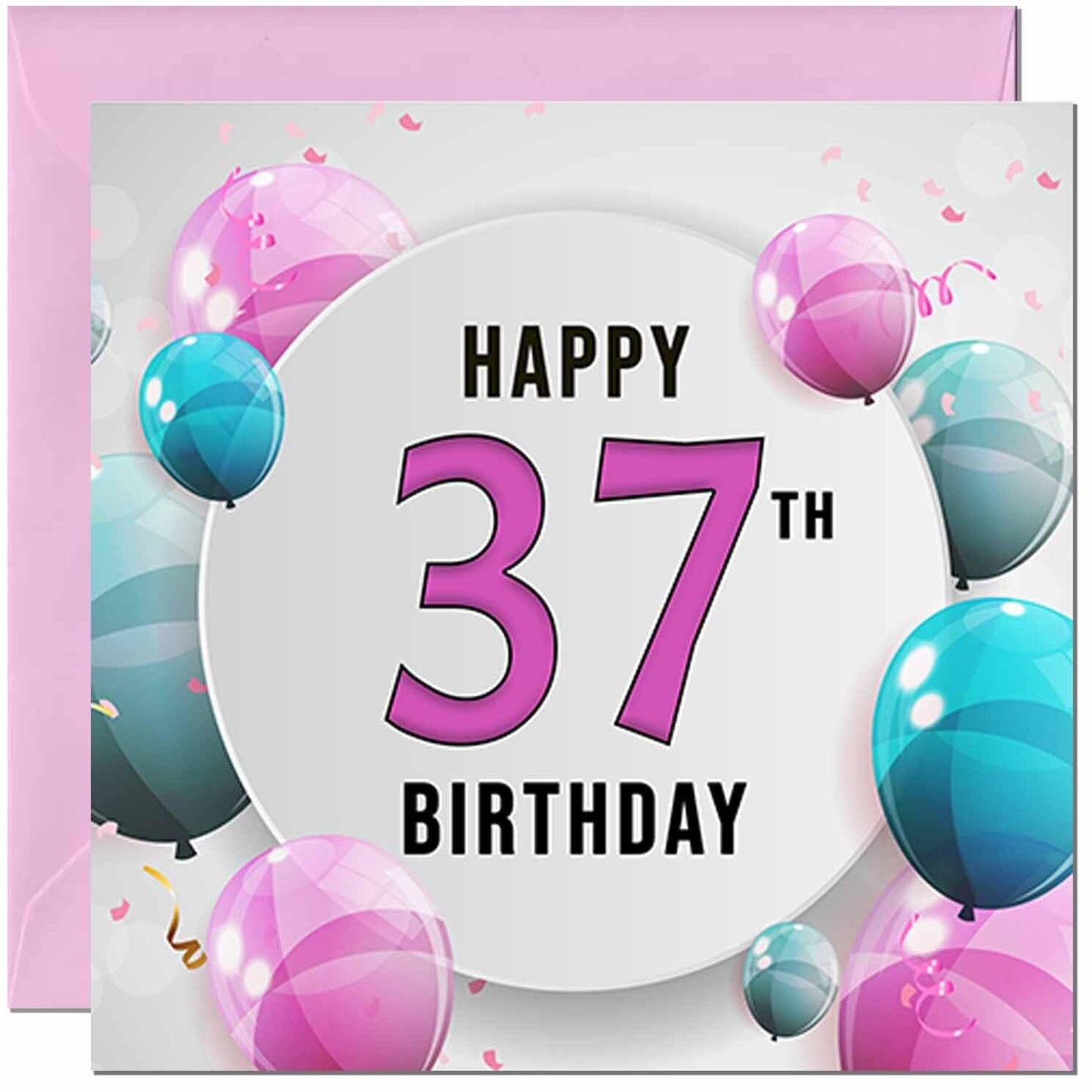 Birthday Card for women - Pink Turquoise Balloon Number