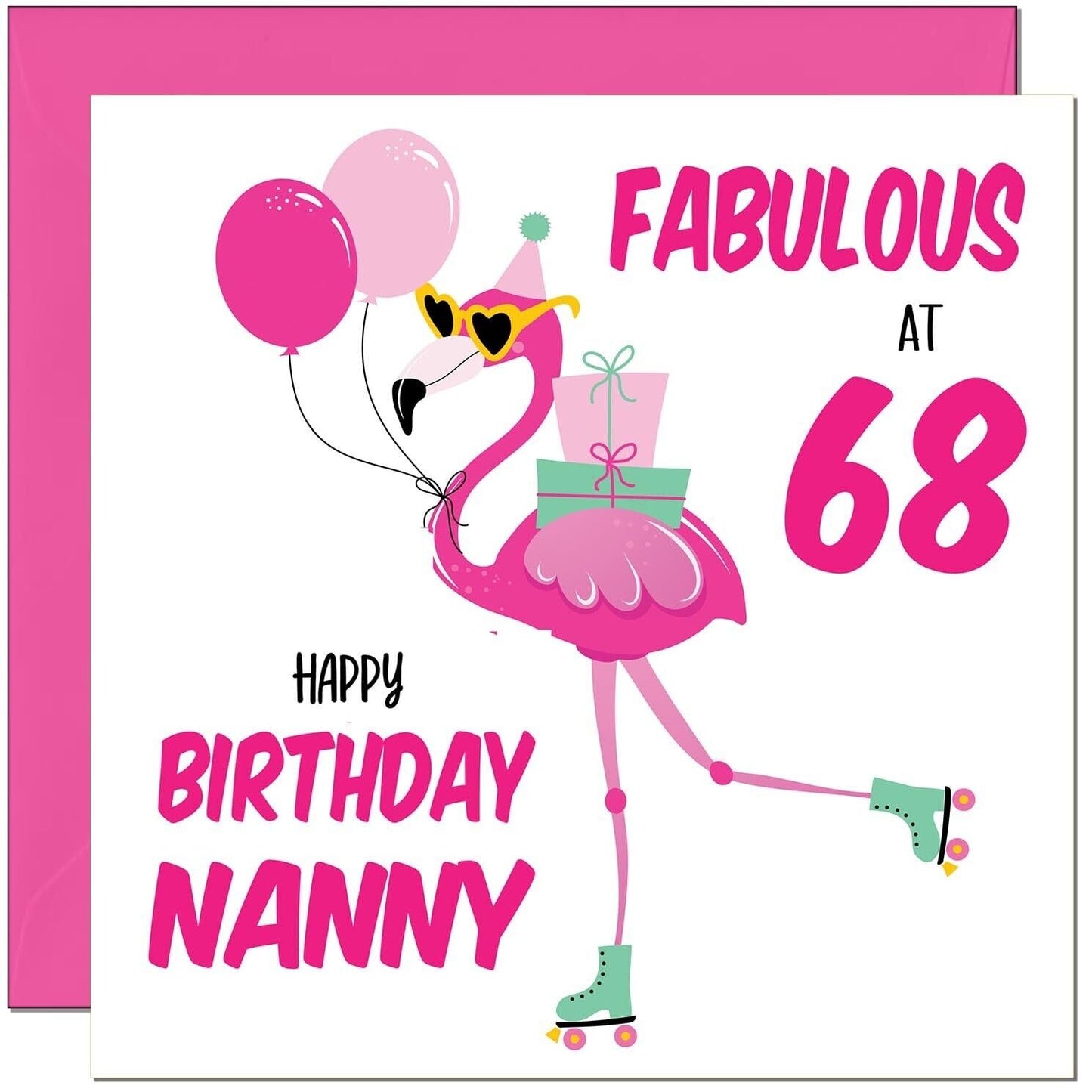 Nanny Birthday Card - Fabulous Flamingo - Ladies Grandmother Pink Cute Grandma