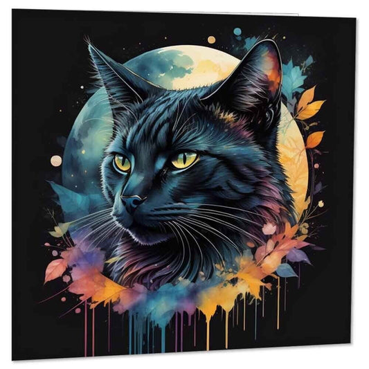 Watercolour Black Cat Greeting Card 145 x 145mm