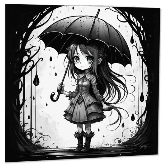 Anime Gothic Girl With Umbrella Greeting Card Birthday Card 145 x 145mm