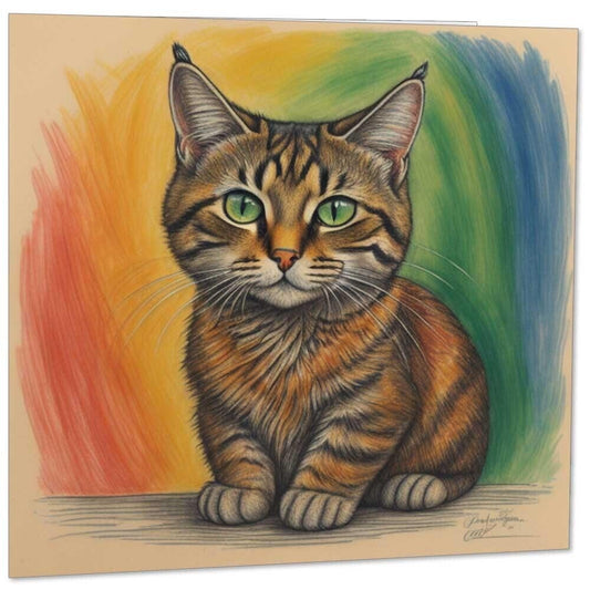 Cute Cat Greeting Card - Cat artwork illustration 145mm x 145mm
