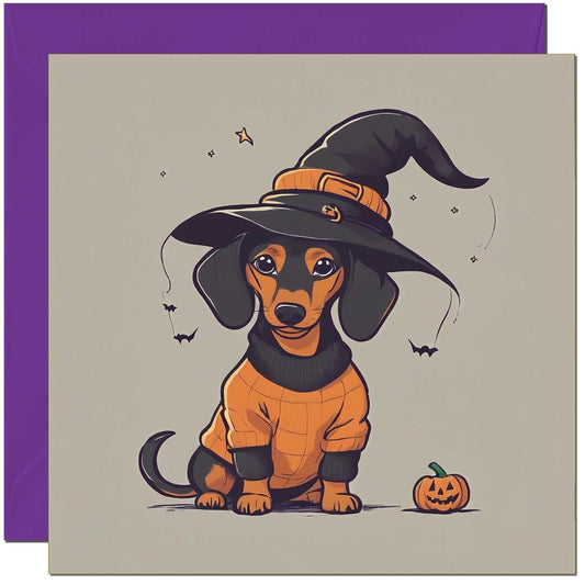 Cute Sausage Dog Halloween Card Dachshund Halloween Card 145 x 145mm