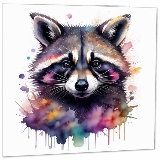 Raccoon Greeting Card - Watercolour Raccoon Card - 145mm x 145mm