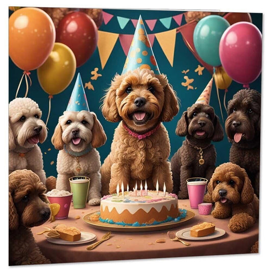 Cute Cockapoo Birthday Card - Cockapoo birthday party card 145mm x 145mm