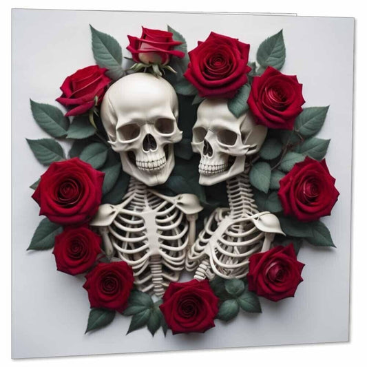 Skeleton Rose Couple Gothic Anniversary Card - Macabre Alternative 145 x 145mm