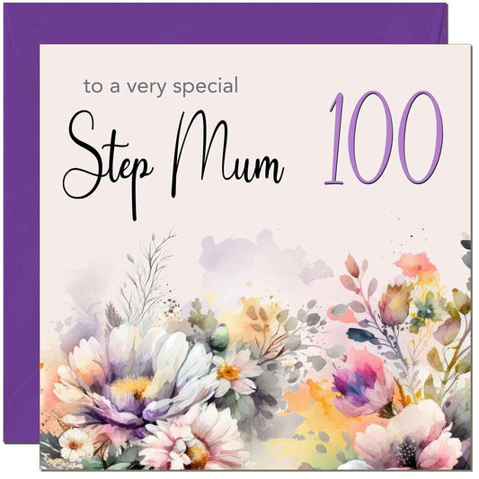 Step Mum Birthday Card - Purple Floral Step Mother