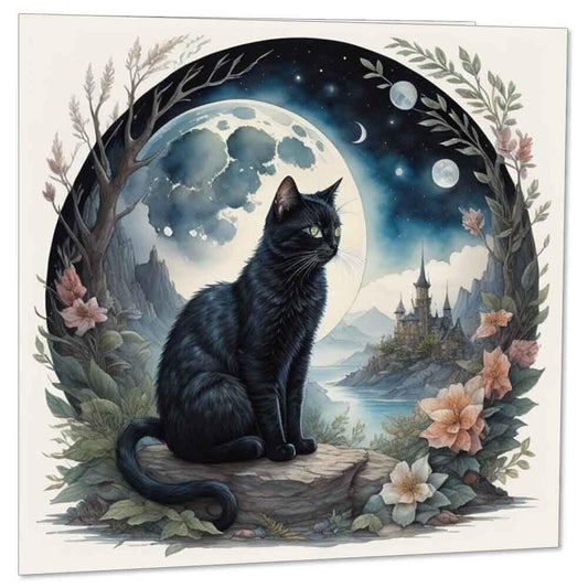 Watercolour Cat Greeting Card Moon Cats Birthday Card 145 x 145mm