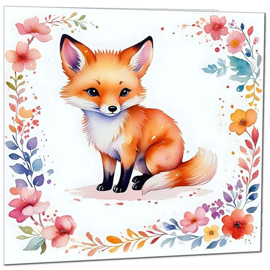 Fox Greeting Card - Cut Fox Floral Card - Any Occasion