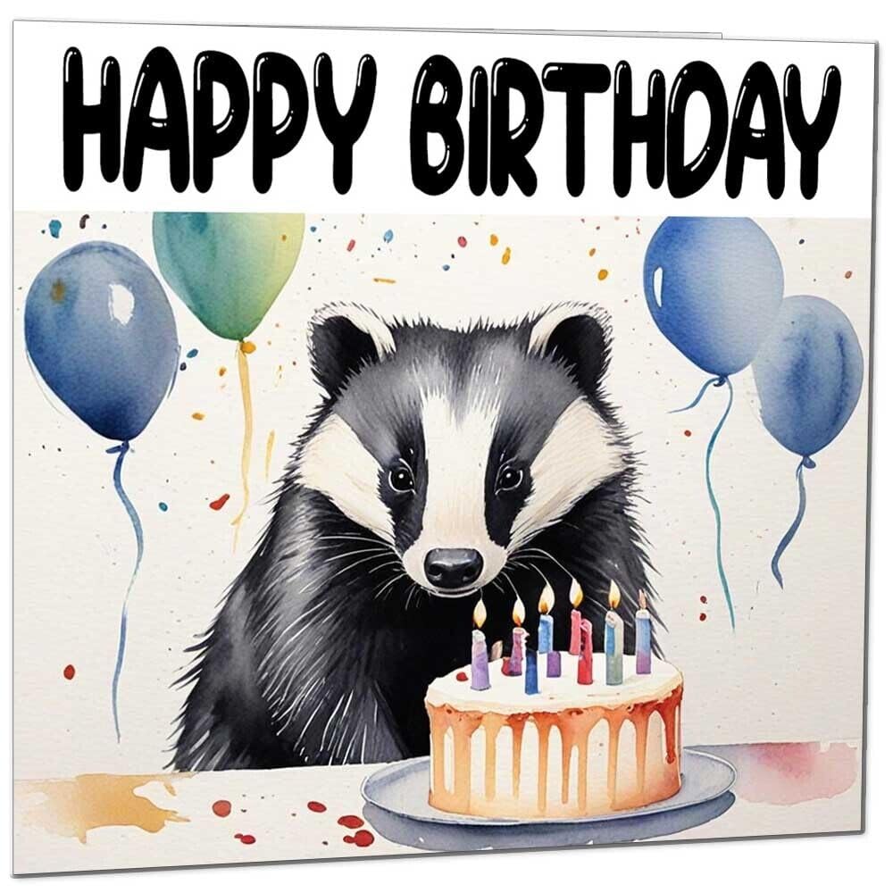 Badger Birthday Card - Fun Badger Party Card 145 x 145mm