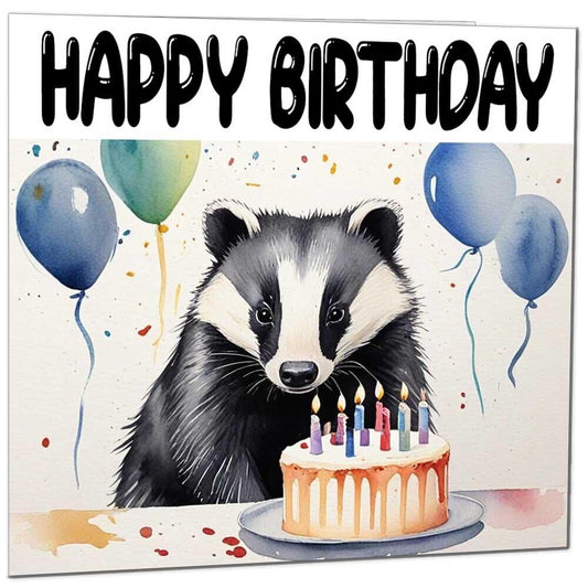 Badger Birthday Card - Fun Badger Party Card 145 x 145mm