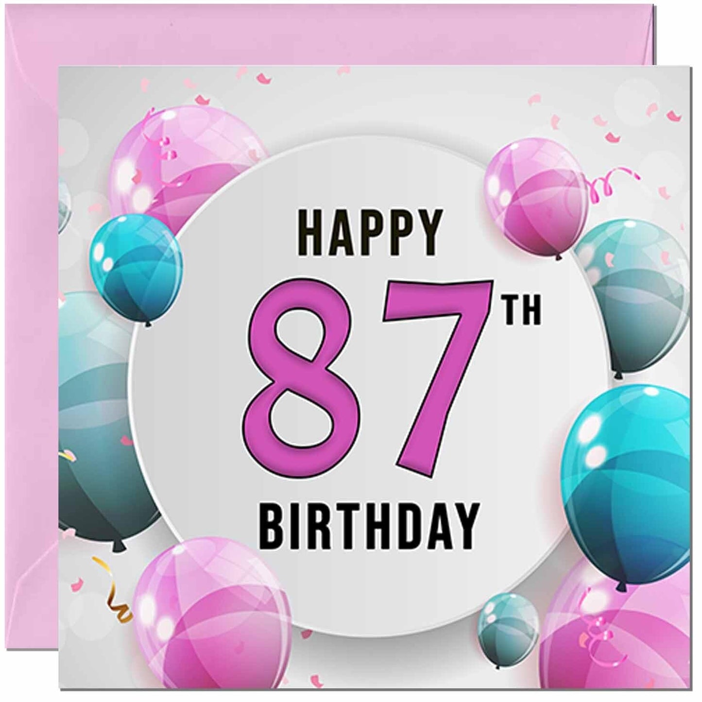 Birthday Card for women - Pink Turquoise Balloon Number