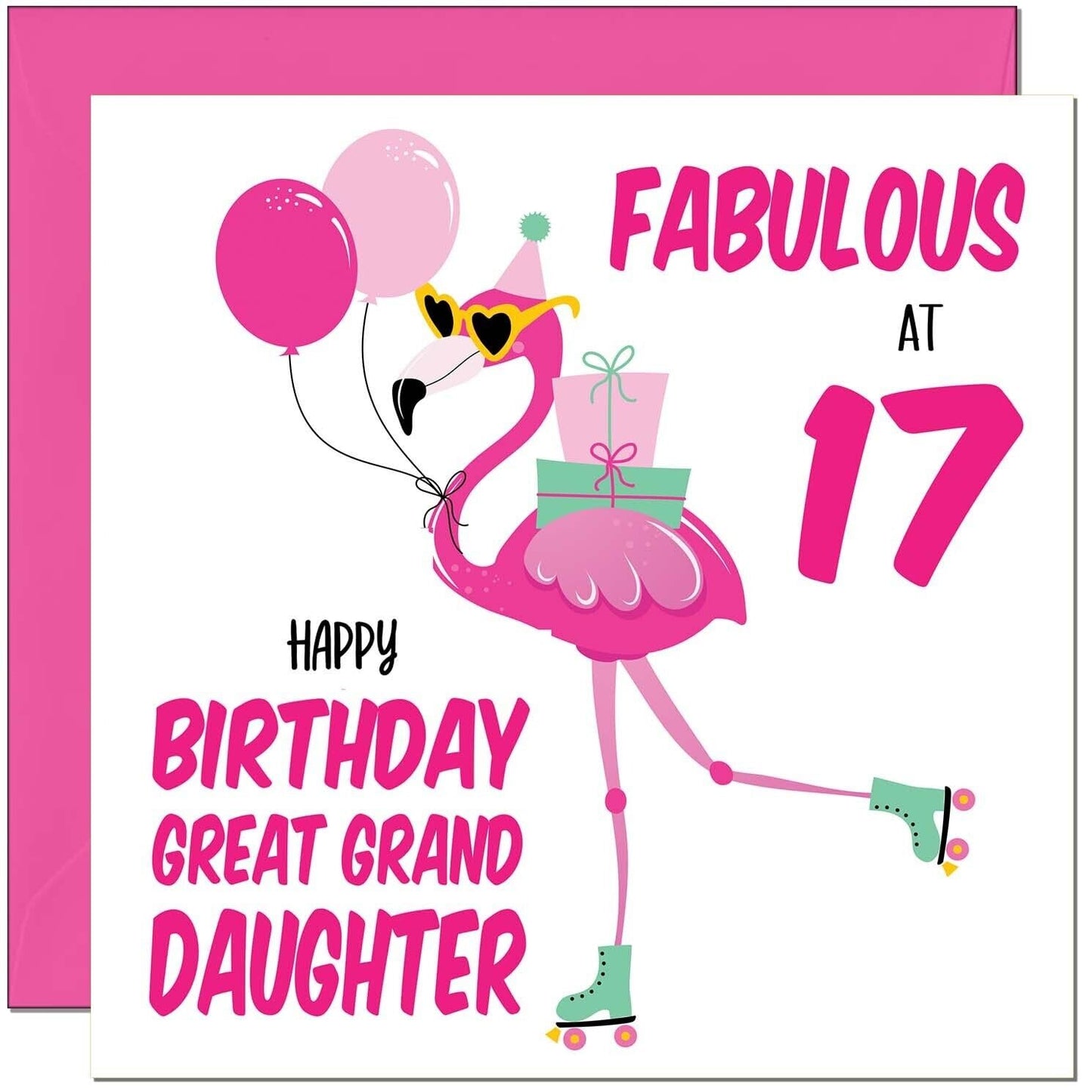 Great Granddaughter Birthday Card - Fabulous Flamingo - Cute Great Granddaughter