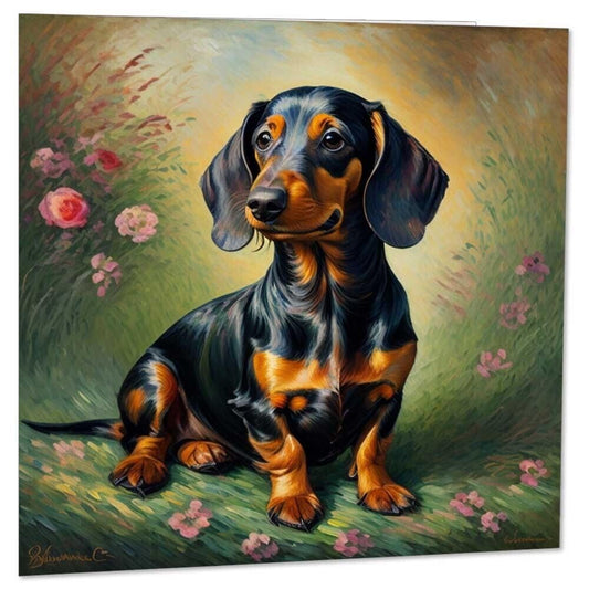 Beautiful Dachshund Greeting Card - Dachshund art birthday card 145mm x 145mm