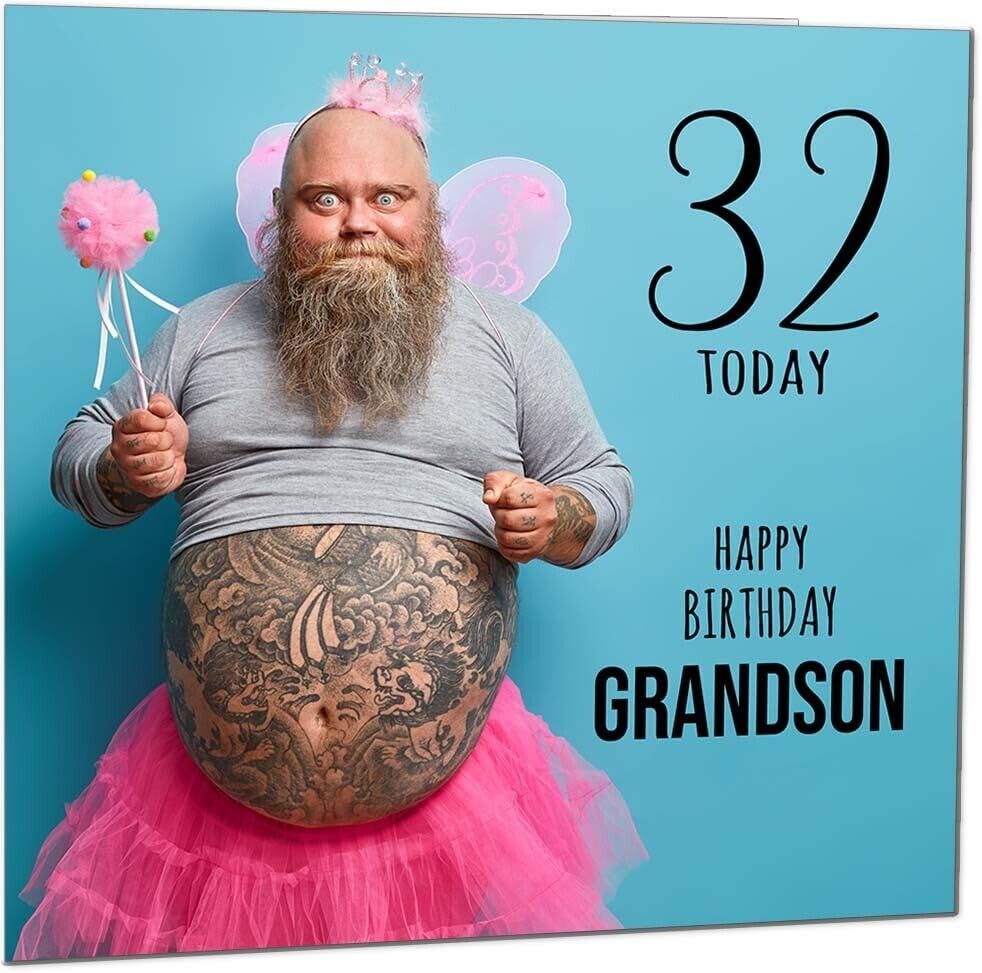 Grandson Funny Birthday Card - Bearded Man Joke Funny Grandsons