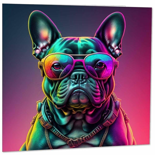 Cool Neon French Bulldog Greeting Card 145mm x 145mm