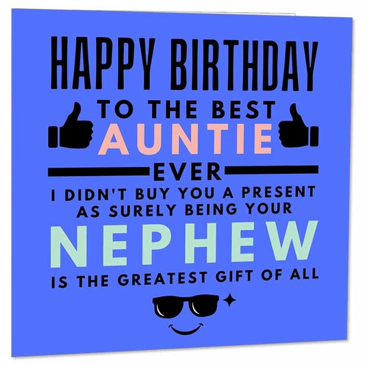 Aunt Birthday Card for Auntie from Nephew - Aunty birthday cards 145 x 145mm