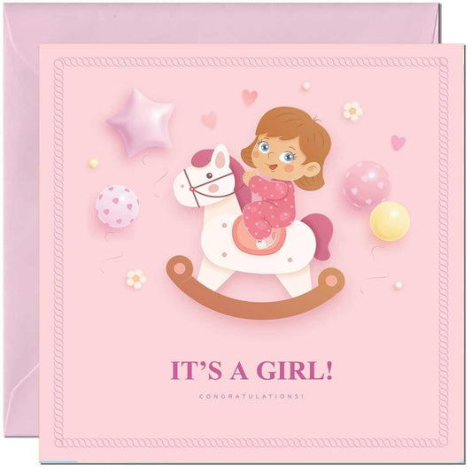 Congratulations It's a Girl - New Baby Greeting Card Baby Shower 145mm x 145mm