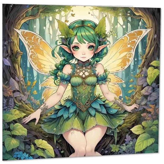 Cute Anime Woodland Fairy Greeting Card 145mm x 145mm