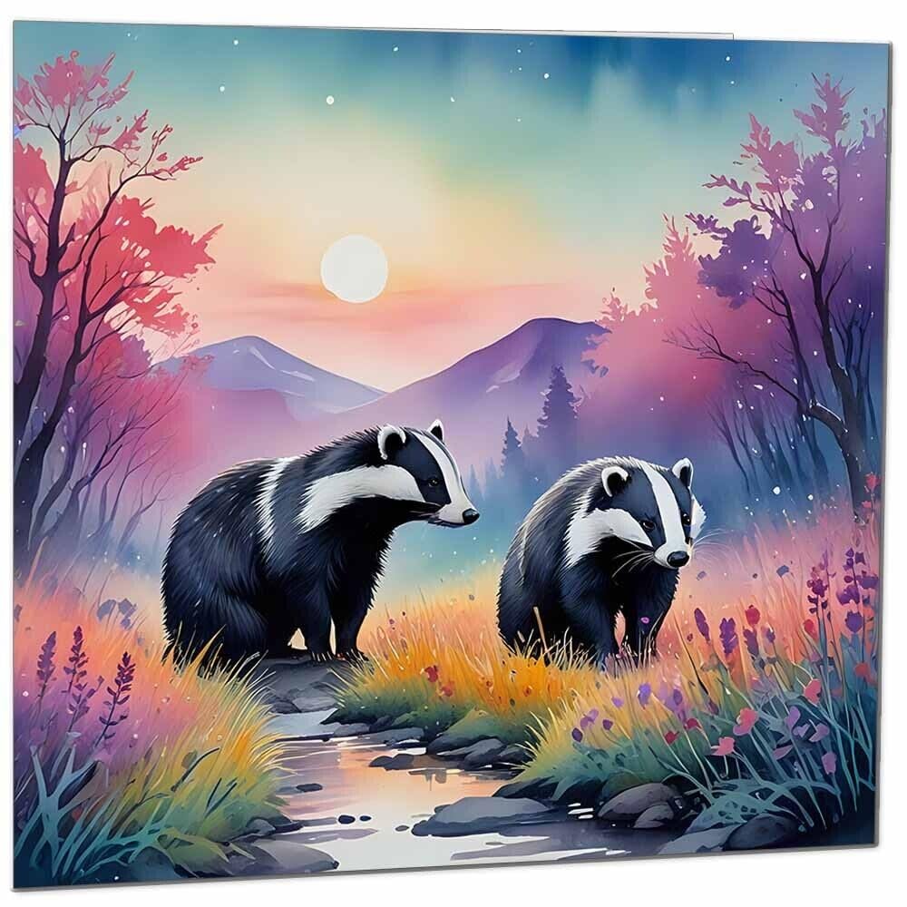 Badgers Greeting Card - Any Occasion - Beautiful Badger Illustration Art