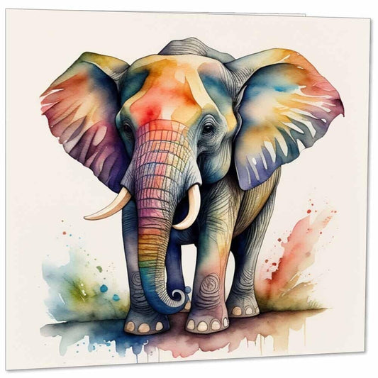 Watercolour Elephant Greeting Card - Water color Elephant 145mm x 145mm Square
