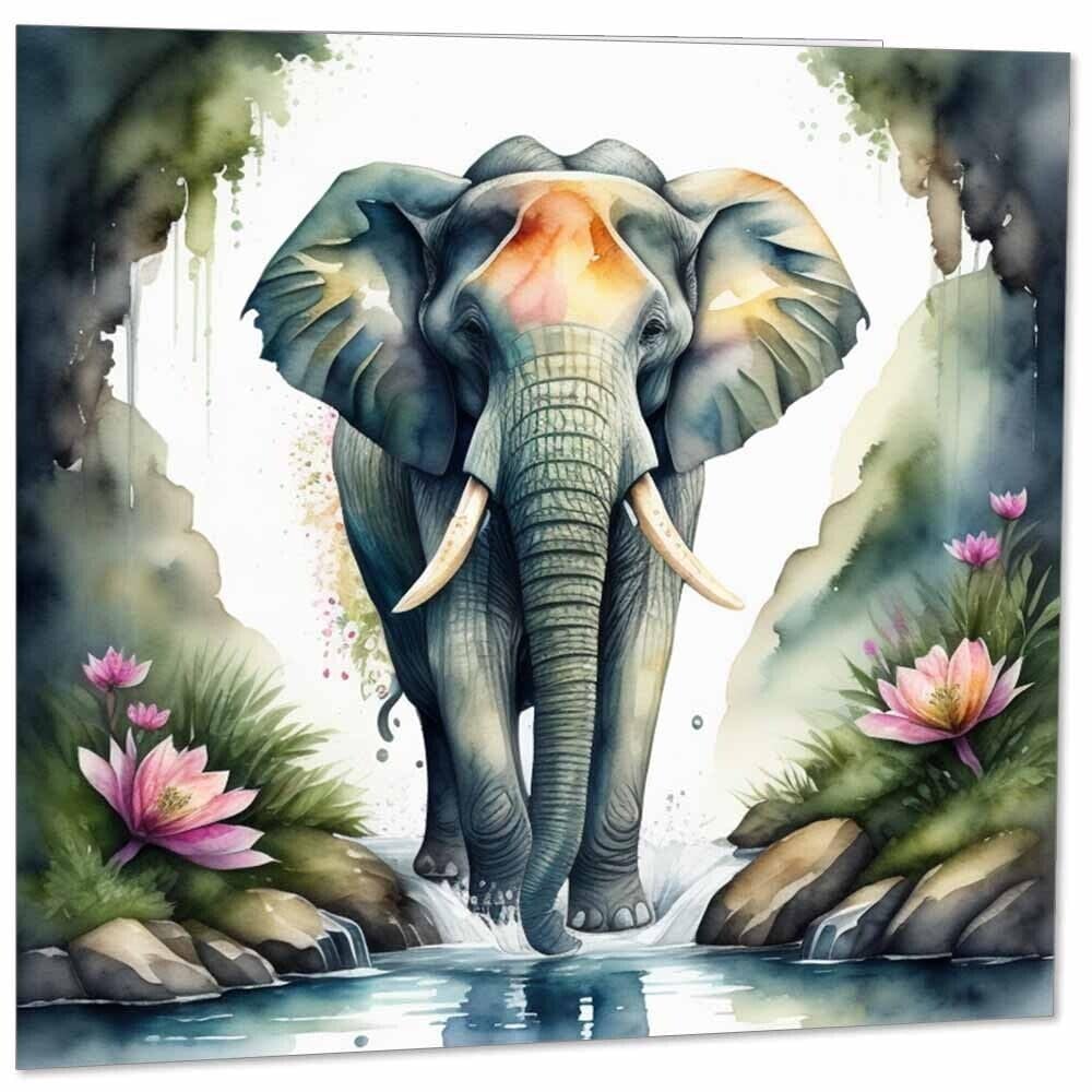 Elephant Greeting Card - Watercolour Nature 145mm x 145mm Square