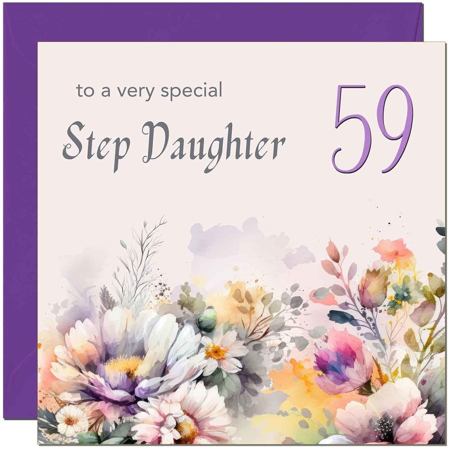 Step Daughter Birthday Card - Purple Floral