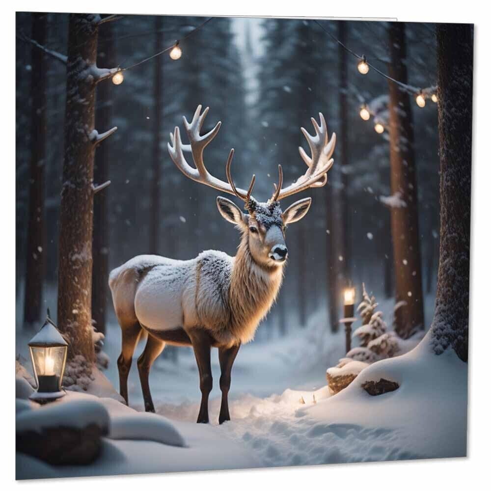 Reindeer Snowy Woods Greeting Card Winter Christmas Cards 145 x 145mm