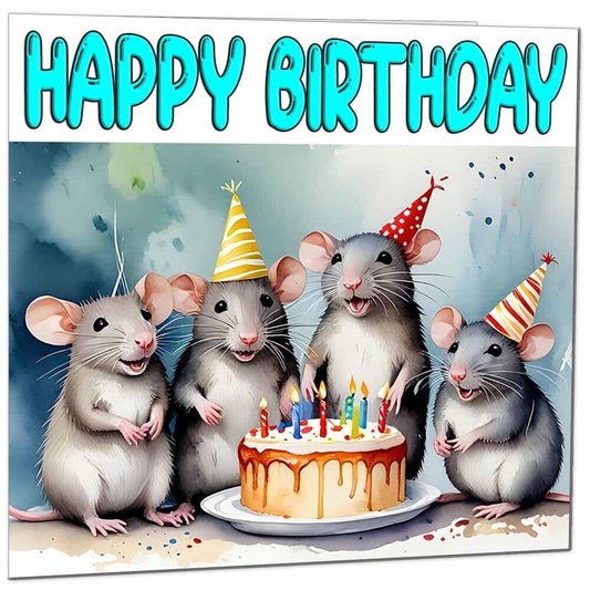 Rat Birthday Card - Fun Rats Bday Card - 145 x 145mm