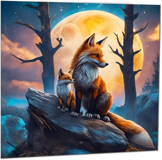 Fox Birthday Card - Artistic Beautiful Fox Moon Greeting Card 145 x 145mm