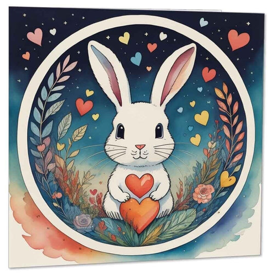 Rabbit Anniversary Card Cute Bunny Rabbit Love heart Card 145mm x 145mm