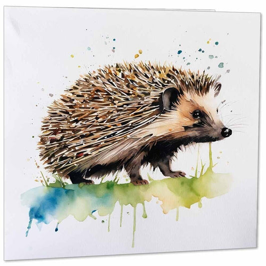 Hedgehog Watercolour Card - Hedgehog Greeting Card 145mm x 145mm Square