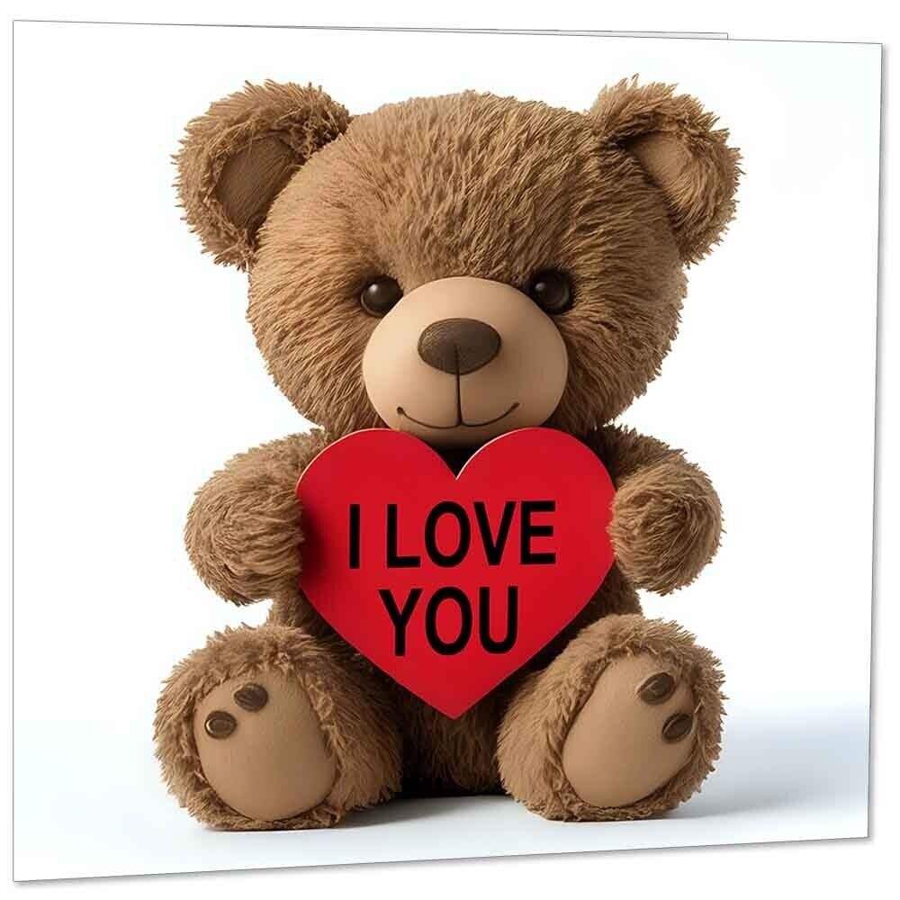 I Love You Card - Cute Bear Heart Boyfriend Girlfriend Anniversary 148mm x 148mm