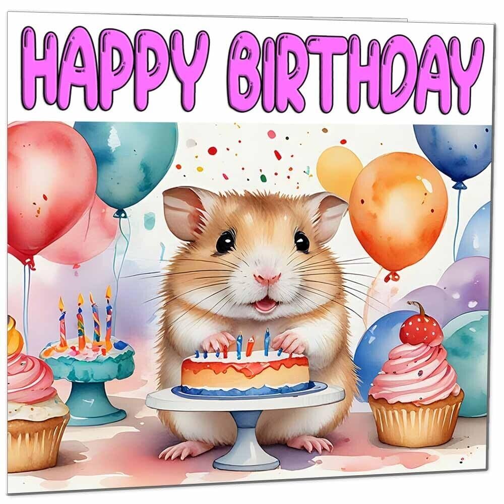 Hamster Birthday Card - Cute Hamster Bday Card 145 x 145mm