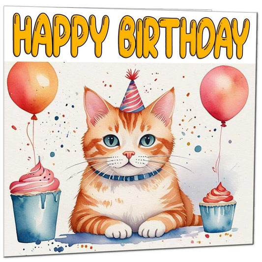 Cat Birthday Card - Cute Fun Cat Kitty Bday Card - 145 x 145mm