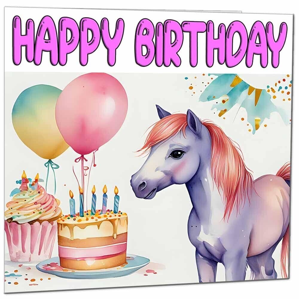 Horse Pony Birthday Card - Cute Girls Birthday Card - 145 x 145mm