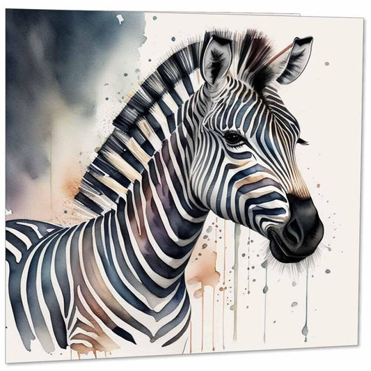 Zebra Watercolour Greeting Card - Watercolor Animal 145mm x 145mm
