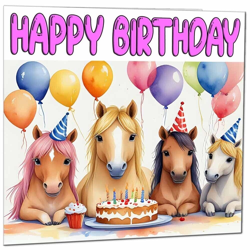 Pony Birthday Card - Cute Girls Horse Birthday Card - 145 x 145mm