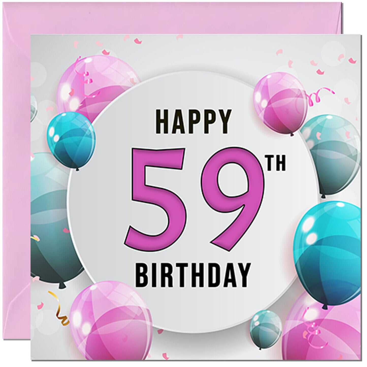 Birthday Card for women - Pink Turquoise Balloon Number