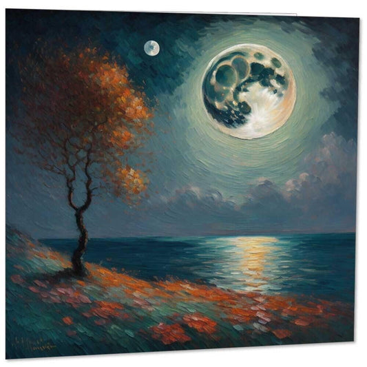 Moon Landscape Greeting Card - Illustration Painting Impressionist 145mm x 145mm