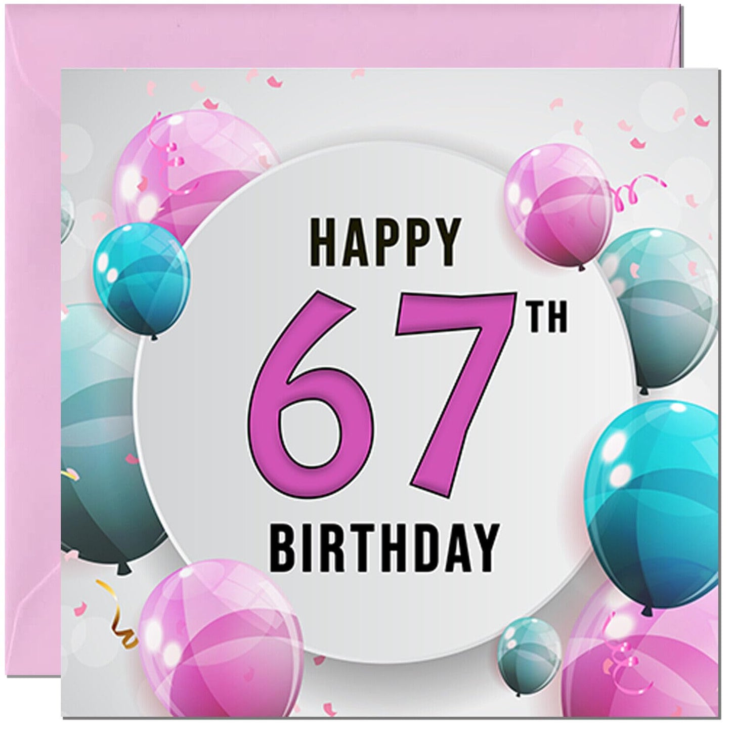 Birthday Card for women - Pink Turquoise Balloon Number