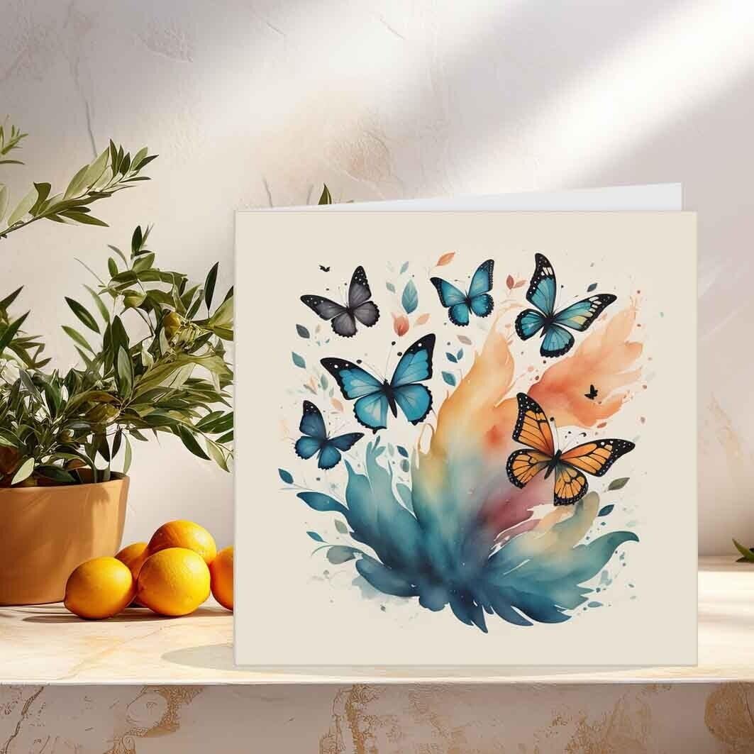 Butterfly Greeting Card - Watercolour Butterflies Birthday Card 145 x 145mm