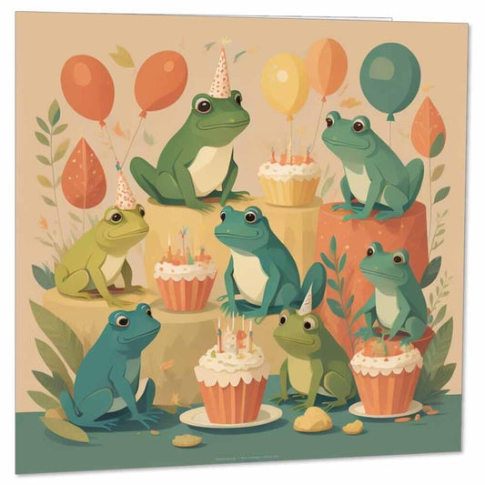 Frog Birthday Card - Frogs Birthday Party 145 x 145mm