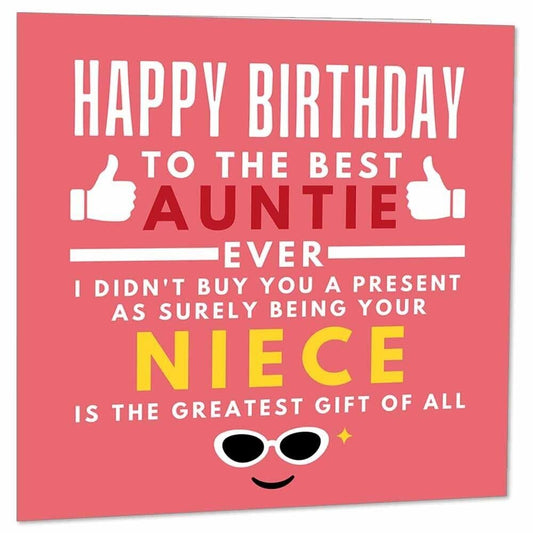 Funny Aunt Birthday Card for Auntie From Niece - 145 x 145mm