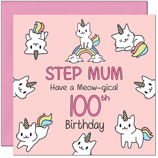 Step Mum Birthday Card - Funny Cat Cute Step Mom