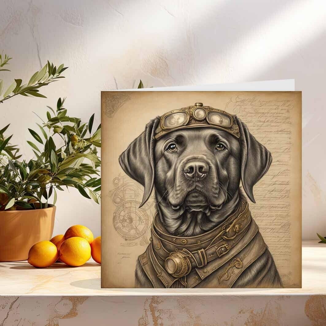 Steampunk Labrador Greeting Card 145 x 145mm