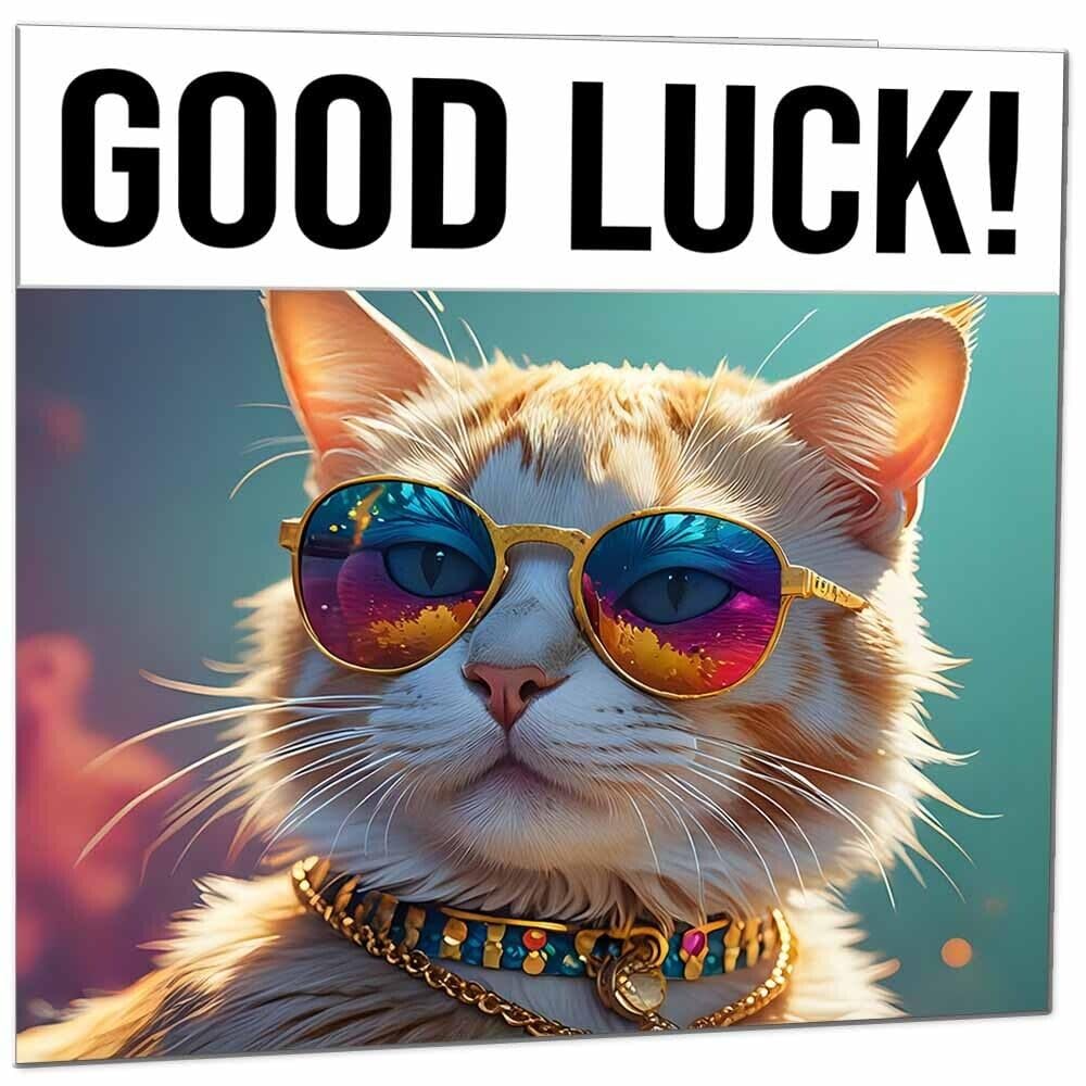 Good Luck Card - Cool Kitty - Colleague Co Worker New Job Card 145 x 145mm